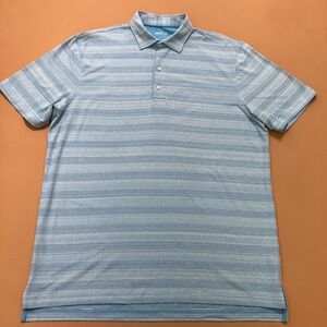 Johnnie-O Striped Polo Shirt‎ Mens Large Blue Delray Short Sleeve  athletic Golf